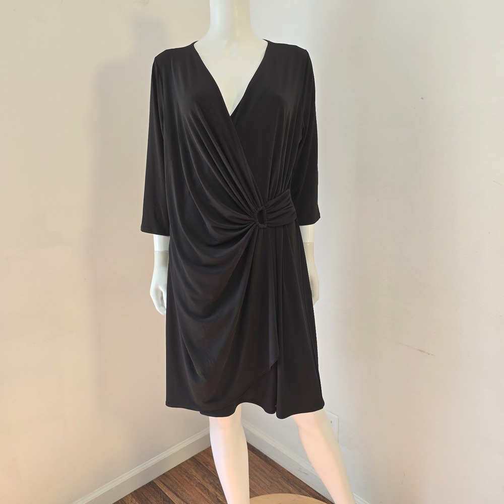 Tommy Bahama Women's Black Clara 3/4 Sleeve Twist Front V-Neck Dress NWT Size L